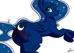  blue_eyes blue_hair blush butt cutie_mark equine female feral friendship_is_magic hair horn horse long_hair mammal my_little_pony pony princess_luna_(mlp) solo the-unicorn-lord winged_unicorn wings 