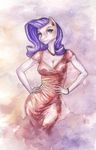  anthro anthrofied blue_eyes bracelet breasts cleavage clothed clothing dress equine eyeshadow female friendship_is_magic hair horn jewelry makeup mammal my_little_pony necklace piercing purple_hair rarity_(mlp) solo standing traditional_media unicorn valita-es watercolor 
