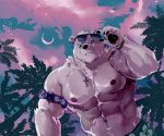  2018 abs anthro bear biceps big_muscles clothing cross cross_necklace ear_piercing eyewear jewelry male mammal muscular muscular_male necklace nipples piercing polar_bear solo sunglasses tyranttotem 