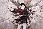  bad_id bad_pixiv_id black_hair cherry_blossoms kemi_(kykjs) long_hair navel original red_eyes school_uniform serafuku skirt solo tree 