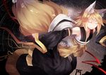  amatsu_kitsune_(vocaloid) animal_ears bad_id bad_pixiv_id blonde_hair closed_eyes japanese_clothes kagamine_rin short_hair shouen_kigashi solo star tail tears torii vocaloid 