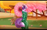  ayumi canine cherry_blossom cute female fox invalid_background japanese_clothing kimono mammal parasol steel_tigerwolf sunset 