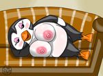  avian beak big_breasts breasts chubby crockwad female gwen_(animal_crossing) huge_breasts lying nintendo on_side penguin pussy sofa video_games webbed_feet 