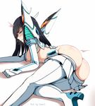  ass black_hair blush body_blush boots breasts hews_hack high_heels junketsu kill_la_kill kiryuuin_satsuki long_hair looking_back sweat thighhighs 