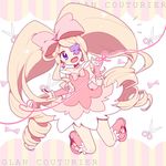  alice-whiteberry big_hair blonde_hair blue_eyes boots bow drill_hair earrings eyepatch harime_nui huge_bow jewelry kill_la_kill long_hair pink_bow pink_footwear smile solo twintails 