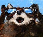  blue_background eyewear feral goggles mammal plain_background raccoon racoonwolf solo 