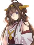  ahoge bare_shoulders brown_hair chestnut_mouth detached_sleeves double_bun hairband hand_on_own_chest hiki-wota japanese_clothes kantai_collection kongou_(kantai_collection) long_hair open_mouth sketch solo 