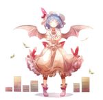  60mai bat_wings blue_hair blush boots bow closed_eyes fang frilled_skirt frills full_body hat hat_ribbon jewelry mob_cap money puffy_sleeves remilia_scarlet ribbon sash shirt short_hair short_sleeves simple_background skirt skirt_set smile solo touhou vest white_background wings wrist_cuffs 