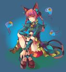  animal_ears bad_id bad_pixiv_id bell bell_collar black_footwear bow braid cat_ears cat_tail collar dress dryades frilled_dress frills green_bow green_dress hair_bow holding_arm kaenbyou_rin long_hair long_sleeves looking_away multiple_tails red_eyes red_hair shoes sitting smile solo tail touhou twin_braids 