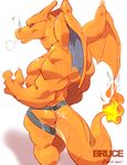  anthro anthrofied biceps blue_eyes breath butt buttwhite_background charizard claws dragon e-w01f fire horn jockstrap looking_at_viewer looking_back male muscles nintendo orange_dragon pecs plain_background pok&#233;mon pok&eacute;mon shiny smoke solo standing sweat topless underwear video_games white_background wings 
