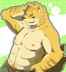  belt biceps black_nose clothing eyebrows hinami kemono male muscles nipples pants pose solo teeth topless 