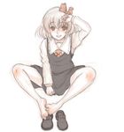  barefoot full_body hair_ribbon highres kuro_suto_sukii long_sleeves looking_at_viewer open_mouth ribbon rumia shirt shoes_removed simple_background sitting sketch skirt skirt_set smile solo touhou vest white_background 
