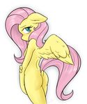  absurd_res ambris anthro anthrofied blue_eyes blush breasts butt equine female fluttershy_(mlp) friendship_is_magic fur hair hi_res horse mammal my_little_pony pegasus pink_hair plain_background pony solo white_background wings yellow_fur 