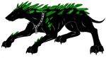  black_claws black_skin canine chain collar command_and_conquer command_and_conquer_3 crouching crystal dog feral forgotten_(mod) full-length_portrait green_eyes green_markings mammal marker_(art) markings mixed_media paws pen_(art) plain_background quadruped shiny side_view solo spikes standing tiberian_fiend tiberium traditional_media white_background 
