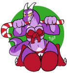  2018 anthro big_breasts breast_squish breasts candy candy_cane christmas clothing crotchless_panties dragon female food holidays kneeling legwear lingerie panties pussy smile solo stockings thick_thighs thigh_highs trout_(artist) underwear wide_hips 