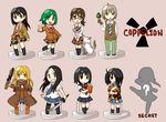  6+girls animal black_eyes black_hair black_legwear blazer blonde_hair blue_eyes blue_skirt book boots bow bowtie brown_eyes brown_hair cardigan chibi coat coppelion copyright_name everyone explosive figure fukasaku_aoi full_body glasses gloves green_eyes green_hair green_skirt grenade grin gun hair_ornament hair_over_one_eye hairclip handgun ichikawa_meisa ikarimame itami_setsuna jacket katana knee_boots kneehighs kurosawa_haruto long_hair looking_at_viewer miniskirt multicolored multicolored_clothes multicolored_skirt multiple_girls naruse_ibara necktie nomura_taeko open_clothes open_coat open_mouth orange_eyes ozu_kanon ozu_shion plaid plaid_skirt pleated_skirt pose radiation_symbol sailor_collar scarf school_uniform serafuku short_hair short_ponytail short_sleeves shotgun side_ponytail silhouette silver_hair skirt sleeves_rolled_up smile socks striped striped_bow striped_neckwear stuffed_animal stuffed_bunny stuffed_toy sweater_vest sword thighhighs tsuburaya_mana v weapon wolf zettai_ryouiki 