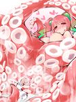  1girl bad_id bad_pixiv_id blush breasts heart hetero large_breasts monster_girl multicolored_hair nipples original scylla smile solo_focus tail tentacles unbirthing yace 