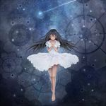  aymraaa barefoot black_hair captain_earth closed_eyes dark_skin dress hands_clasped long_hair md5_mismatch mutou_hana own_hands_together praying shooting_star solo star sundress 