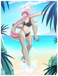  &lt;3 5_fingers anthro beach bikini blood blush breasts clothing cloud female fin fish flower hair kailani lapres lizard looking_at_viewer marine multi-colored_hair nosebleed nude open_mouth outside palm_tree plain_background purple_eyes reptile scalie sea seaside shark sky solo splash standing swimsuit water wave 
