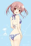  ass bikini brown_eyes brown_hair from_behind looking_back original oumi_neneha short_hair solo swimsuit twintails 