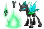  antennae blue_eyes cable changeling explosion fangs flying friendship_is_magic green_eyes holes horn machine male mechanical my_little_pony plain_background robot underpable wings wire 