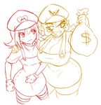  breasts cleavage cropped_legs dollar_sign dress eyebrows genderswap genderswap_(mtf) grin hat large_breasts mario mario_(series) matsu-sensei multiple_girls overalls pointy_ears sack shirt short_hair small_breasts smile striped striped_legwear super_mario_bros. t-shirt thick_eyebrows thighhighs wario 