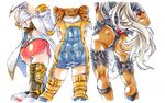  armor ashelia_b'nargin_dalmasca ass close-up cropped_legs dark_skin detached_sleeves final_fantasy final_fantasy_xii fran head_out_of_frame kaoru70 long_hair miniskirt multiple_girls penelo short_jumpsuit silver_hair skirt thighhighs very_long_hair viera 