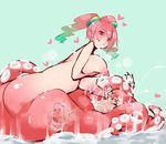  1girl bad_id bad_pixiv_id blush breasts handjob heart hetero large_breasts monster_girl multicolored_hair nipples nude original penis scylla tail tentacles testicles unbirthing yace 