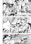  assault_rifle casing_ejection comic fn_fnc greyscale gun handgun highres m4_carbine monochrome multiple_girls nyan_(themare) original pistol rifle shell_casing sig_sauer sig_sauer_p226 translated weapon 