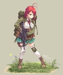  antenna_hair backpack bag boots brown_eyes bug butterfly combat_boots eotech g36k gun hair_ornament hairclip handgun insect knee_pads load_bearing_vest military military_uniform nyan_(themare) original pistol red_hair school_uniform solo thighhighs trigger_discipline uniform weapon white_legwear zettai_ryouiki 