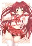  :3 black_panties blush kousaka_tamaki lace lace-trimmed_panties long_hair looking_at_viewer maitou midriff navel panties pantyshot red_hair school_uniform serafuku shiny shiny_skin skindentation skirt skirt_lift smile solo thigh_gap thighhighs to_heart_2 underwear wind wind_lift yellow_eyes 