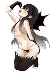  akemi_homura akuma_homura black_hair cherry claws flat_chest food fruit fur gloves hair_censor hairband long_hair looking_at_viewer mahou_shoujo_madoka_magica mahou_shoujo_madoka_magica_movie purple_eyes simple_background smile solo spoilers takeshisu thighhighs topless white_background wings 