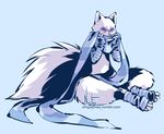  anthro arctic_fox arm_warmers bottomless canine cute eyes_closed female fluffy fluffy_tail fox fur happy holding leg_warmer legwear mammal markings neofox scarf sitting solo teenage_mutant_ninja_turtles white_fur 