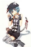  alternate_costume animal_ears bad_id bad_pixiv_id belt cabbie_hat casual cat cat_ears cat_tail fang full_body gloves hat kemonomimi_mode mahou_shoujo_madoka_magica miki_sayaka paw_pose paw_shoes shoes shorts simple_background solo tail thighhighs white_background yoplait 