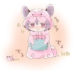  :3 akagashi_hagane animal_costume animal_ears bad_id bad_pixiv_id blush grey_hair lowres mouse_costume mouse_ears nazrin pillow purple_eyes touhou unzan 