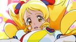  alternate_form bad_id bad_pixiv_id blonde_hair brooch brown_eyes cure_honey derivative_work from_below funanaga_nemoro gloves happinesscharge_precure! jewelry long_hair magical_girl multicolored multicolored_background oomori_yuuko popcorn_cheer precure solo twintails 