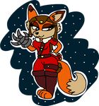  awesomenauts canine claws diuky female fox mammal penny_fox smile solo suit waving 
