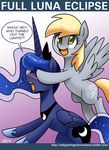  blonde_hair blue_eyes blue_fur blue_hair blush crown cutie_mark derp_eyes derpy_hooves_(mlp) dialog duo english_text equine female feral friendship_is_magic fur grey_fur hair horn john_joseco long_hair mammal my_little_pony open_mouth pegasus princess_luna_(mlp) smile speech_balloon text winged_unicorn wings 