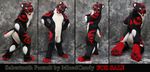 anthro bipedal black_pawpads countershading crossed_arms fangs fingerless_(marking) fursuit hands_on_hips head_tilt kneeling looking_at_viewer male markings mixed_candy multiple_angles multiple_poses pose real red_markings round_ears sabertooth standing toeless_(marking) unknown_artist 