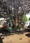  car colored_pencil_(medium) dated day ground_vehicle hayashi_ryouta manhole motor_vehicle no_humans original real_world_location road scenery signature street tokyo_(city) traditional_media tree tree_shade 