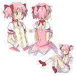 back_cutout bad_id bad_pixiv_id flying_sweatdrops gloves heart heart_cutout kaname_madoka kneehighs magical_girl mahou_shoujo_madoka_magica pink_eyes pink_hair shoes short_twintails simple_background solo soul_gem twintails white_background yoplait 