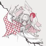  bell checkered globe hair_bell hair_ornament highres japanese_clothes monochrome motoori_kosuzu paper red_eyes spot_color touhou uewtsol wide_sleeves 