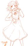  blouse frilled_skirt frills hair_ribbon haru_(bellfon) highres monochrome ribbon rumia sharp_teeth short_hair sketch skirt smile solo teeth touhou vest 