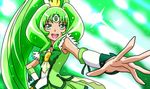  bad_id bad_pixiv_id bow bowtie brooch cure_march derivative_work funanaga_nemoro green green_background green_eyes green_hair green_skirt jewelry long_hair magical_girl midorikawa_nao outstretched_hand ponytail precure skirt smile smile_precure! solo tri_tails wrist_cuffs 