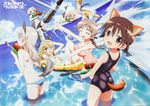  animal_ears bikini cleavage eila_ilmatar_juutilainen erica_hartmann francesca_lucchini gun inumimi lynette_bishop mecha_musume megane miyafuji_yoshika nekomimi perrine-h_clostermann school_swimsuit strike_witches swimsuits tail wet 