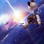  aircraft airship animal_ears blush cloud dowsing_rod flying from_behind greatmosu grey_hair mouse_ears mouse_tail nazrin palanquin_ship short_hair skirt snow solo tail touhou 