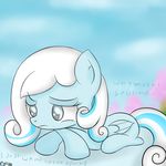 blue_eyes blue_fur cloud english_text equine female feral freefraq friendship_is_magic fur hair hi_res lying mammal multi-colored_hair my_little_pony on_front pegasus sad snowdrop_(mlp) solo text two_tone_hair wings 