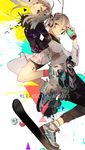  blue_eyes blue_hair ene_(kagerou_project) headphones highres kagerou_project konoha_(kagerou_project) long_hair red_eyes rmm roller_skates shoes short_ponytail silver_hair skateboard skates sneakers twintails 
