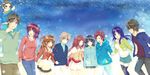  5girls bad_id bad_pixiv_id capelet carrying child everyone highres hiradaira_chisaki hisanuma_sayu holding_hands hood hoodie isaki_kaname kihara_tsumugu morizono_shiki mukaido_manaka multiple_boys multiple_girls nagi_no_asukara sakishima_akari sakishima_hikari shiodome_akira shiodome_itaru shiodome_miuna shoulder_carry thighhighs 