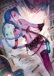  ass back bad_id bad_pixiv_id blue_hair braid bullet butt_crack fingerless_gloves gloves jinx_(league_of_legends) league_of_legends long_hair looking_at_viewer looking_back panties qqwew00123 red_eyes solo tattoo thighhighs topless twin_braids underwear very_long_hair 